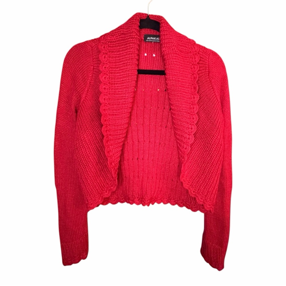 Alpakai 100% Genuine Peruvian Alpaca Red Knit Open Front Cardigan Small New